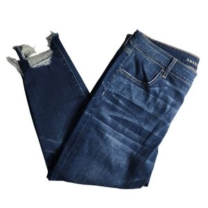 American Eagle Hi Rise Jegging Crop Jeans Womens 18 Short Raw Hem Stretch Denim